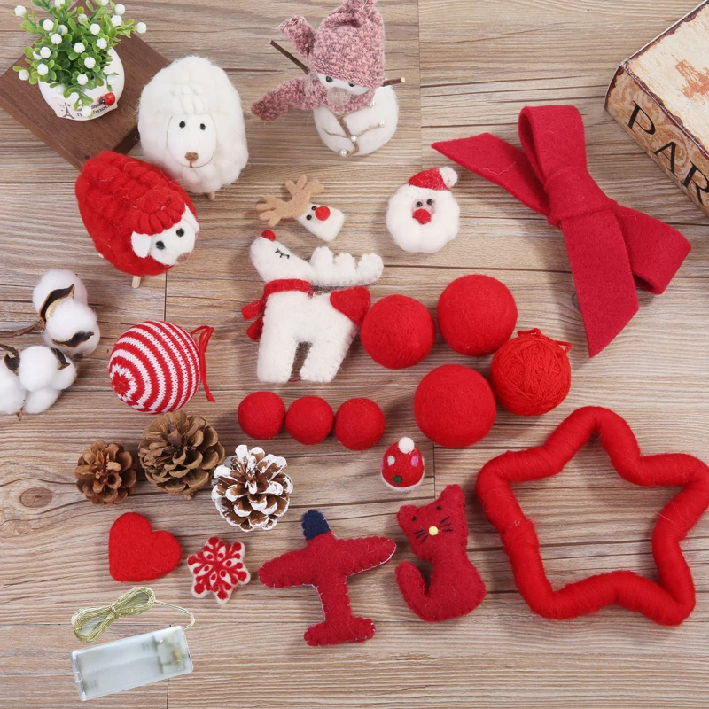 Red Tree Set Набор для декора рождественской елки, праздничный светильник из австралийской шерсти, подвески в виде снеговика, светодиодный украшение-Гирлянда для домашнего декора - Испускаемый цвет: Red Tree Set