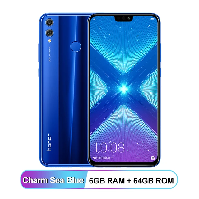 Huawei Honor 8X мобильный телефон Google store 6,5 дюймовый экран 20MP две камеры 3750 мАч батарея Android 8,2 восьмиядерный смартфон - Color: blue 6GB 64GB
