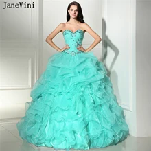 JaneVini принцесса элегантное Пышное Бальное Платье мятно-зеленое бальное платье без бретелек Quinceanera Бисер органза платья для выпускных вечеров с оборками Vestido 15 Anos; сезон лето