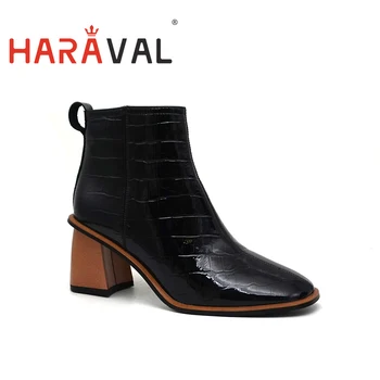 

HARAVAL Ankle Boots Shoes Spring Autumn Chelsea Boots Patent Leather Thick heels Boots high heels Women Shoes Footwear D12