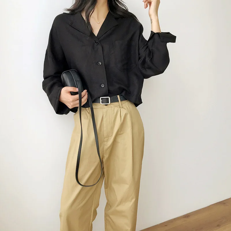 

CHIC Handsome Small Suit Women's Spring Loose-Fit Short Long Sleeve Cropped Jacket Retro Casual Solid Color Tops Special Offer