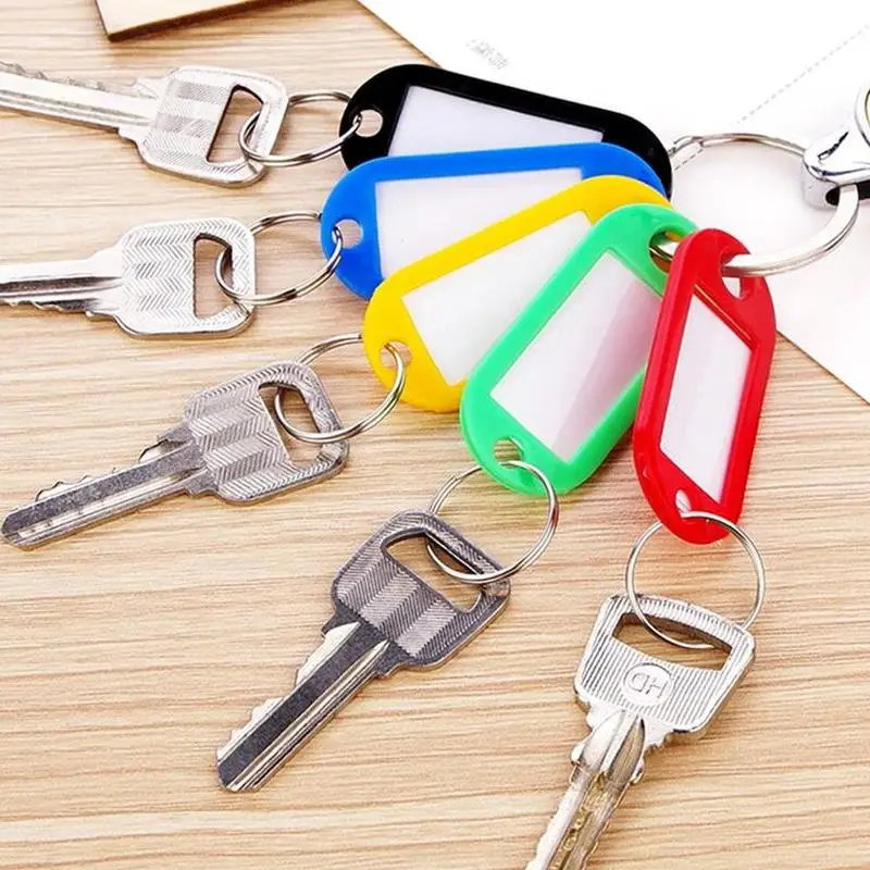 

10Pcs Coloured Plastic Key Fobs Luggage ID Tags Labels Key rings with Name Cards