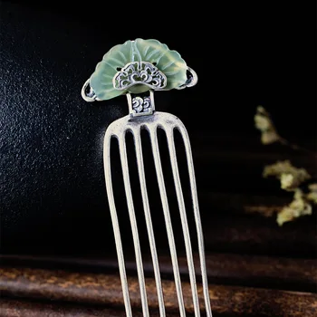 

Solid 925 Sterling Silver Hair Combs for Women Green Chalcedony Butterfly Hair Jewelry Accessories for Brides Luxury Jewelry