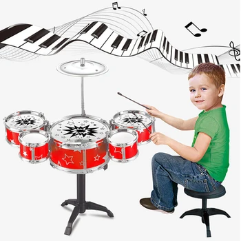 

Musical Instrument Toy For Children 5 Drums Simulation Jazz Drum Kit with Drumsticks Educational Musical Toy for Kids Xmax Gift