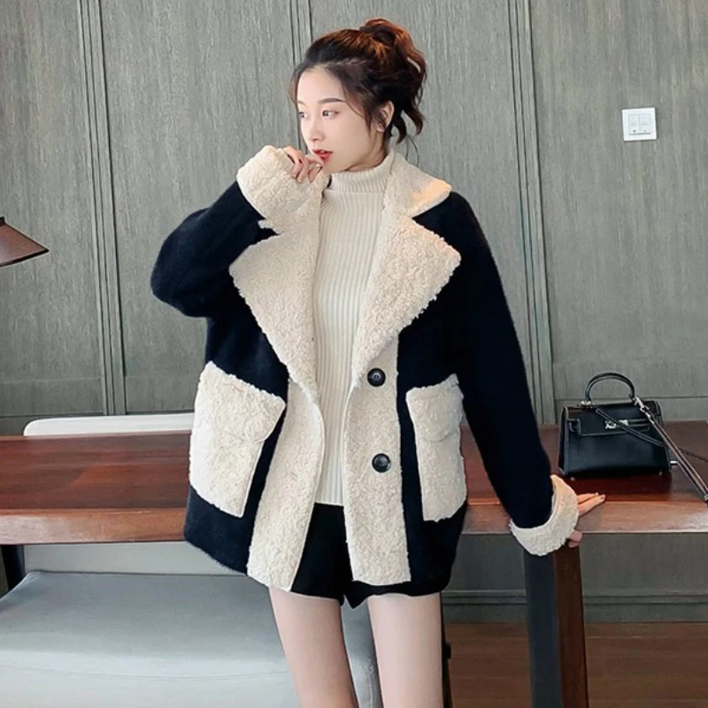 Women Faux Fur Coat Woman Lamb Blazer Jacket | Женская одежда
