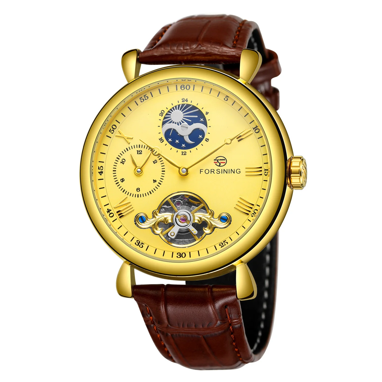 Forsining men leisure simple hollow tourbillon mechanical movement automatic mechanical watch wrist band watch