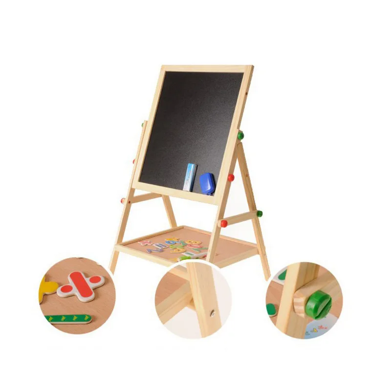 

Multi-functional Two-in-One Children Double-Sided Magnetic Blackboard Drawing Board Wooden Braced Writing Board Send Tile