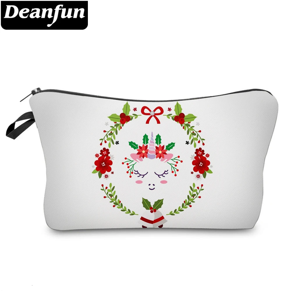 Deanfun Белый Рождественский подарок для девочек, маленькая косметичка с единорогом и цветами, водонепроницаемая косметичка для путешествий 51786
