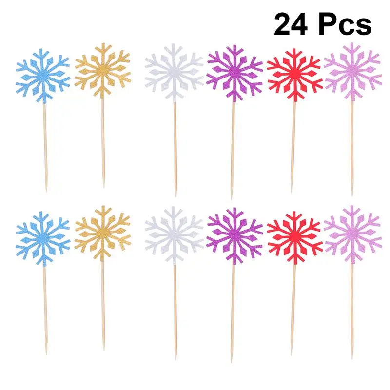 24 шт. топперы для кексов Снежинка романтические блестящие вечерние топперы для кексов украшение для торта на вечерние, свадебные, на День святого Валентина