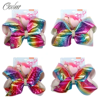 

8 Inch Jojo Siwa Hair Bows for Girls Rainbow Leather Hairgrips with Rhinestone Knot Handmade Girls New Fashion Hair Accessories