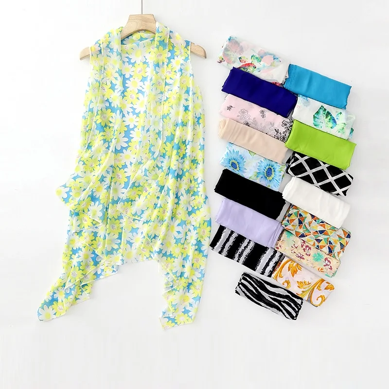 

2pcs Set Chiffon Thin Sunscreen Cardigan Shirt 2021 Summer Autumn Shawl Sleeveless Long Top Women Sleeveless Irregular Cardigan