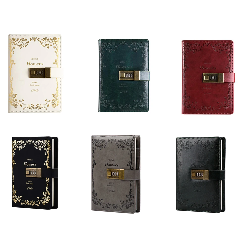 

XRHYY Retro Vintage Leather Lock Diary Locking Journal Writing Notebook Bronzing Lock Tourer Planner Agenda Personal Diary