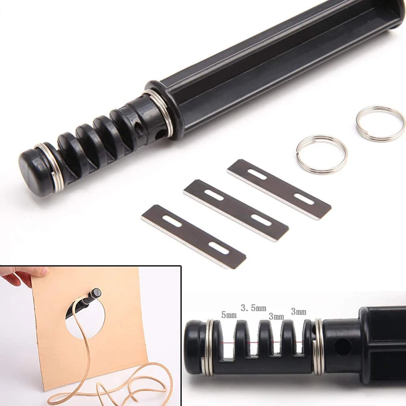 LMDZ Leather Cord Knife Hand Rotary Cutting Wire Cutter Leathercraft Tool Cord Knife with 3 Blade Leather Cutting-2