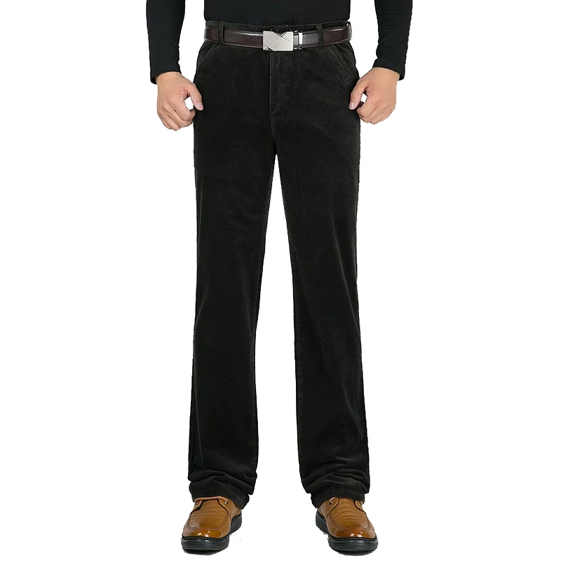 MOGU 2020 Winter New Men's Striped Pants High Waist Loose Corduroy Business Casual Pants Thick Elastic Straight Men's Pants