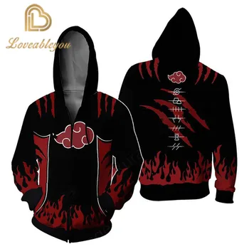 

Akatsuki Anime Sweatshirts for Men Naruto 3D Hoodie Cosplay Costume Zipper Streetwear Hip Hop Hoodies New Sweat Homme