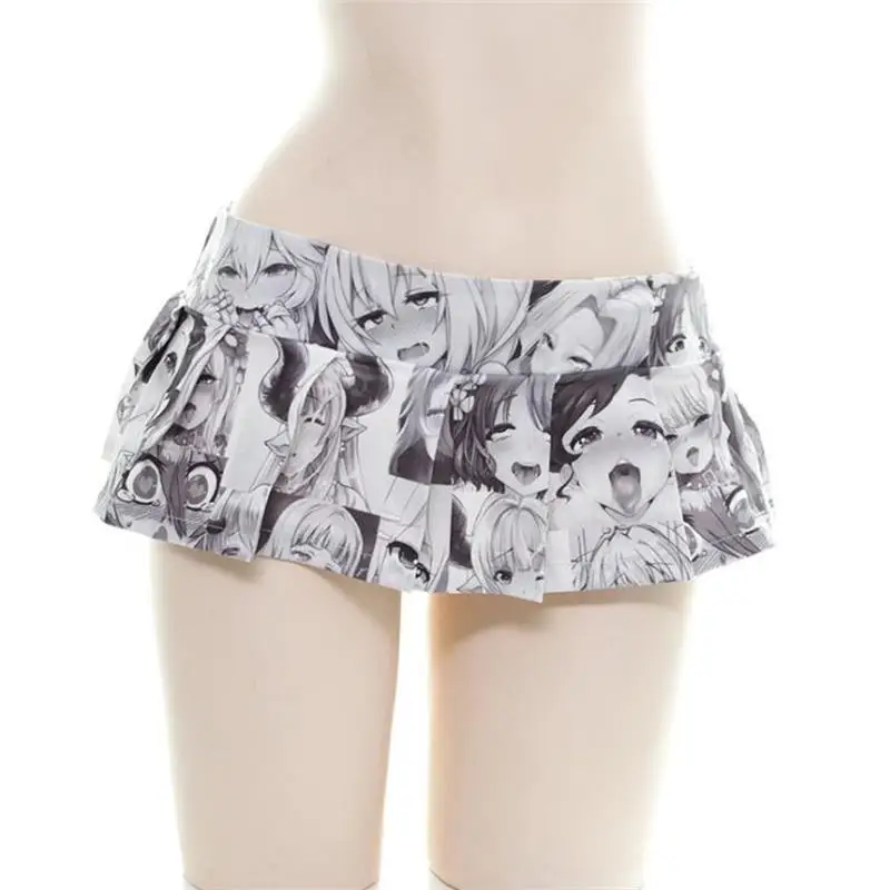 

19cm Anime Sexy Women's Lolita Cosplay Ultrashort Pleated Skirt Japanese High Waist Expression Printed Comic Girl Mini Skirts