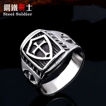 

Steel soldier cross shield ring stainless steel men rock biker trendy titanium steel gift jewelry