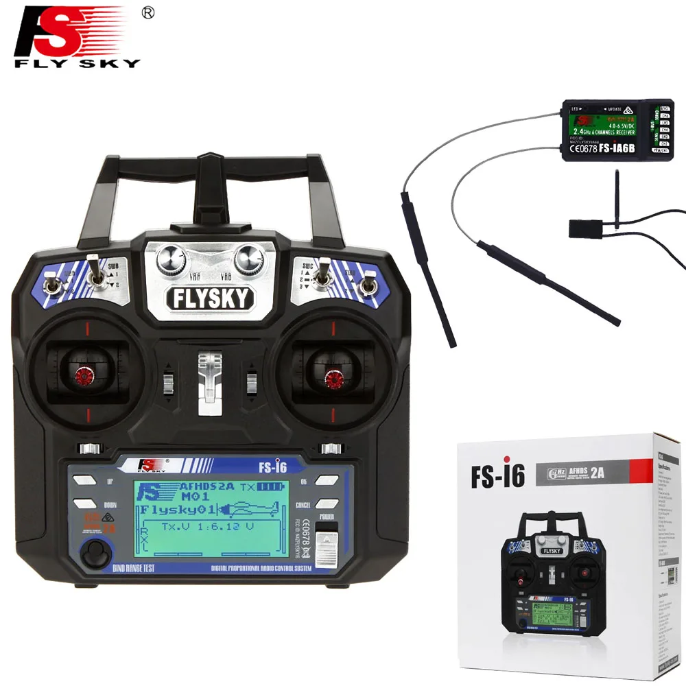 Tanie 1 sztuk FlySky FS i6 2.4G 6ch nadajnik + FS iA6B system odbiornika LCD ekran dla helikopter rc (z opakowanie detaliczne)