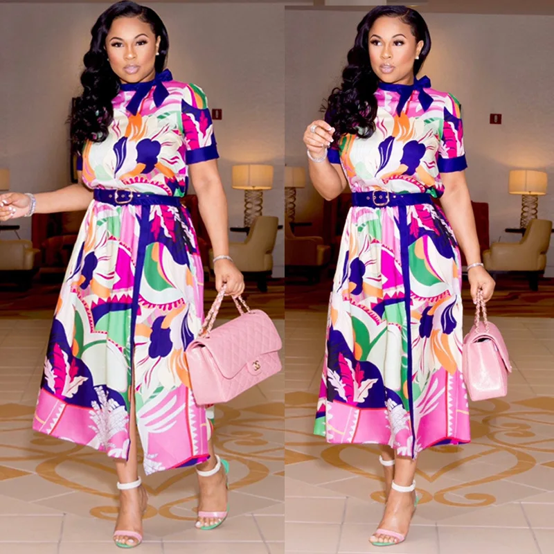 

Spring Floral Printed O Neck Woman Dress 2019 Spring Summer with Belt Midi Boho Maxi Dresses Casual Work Vestido