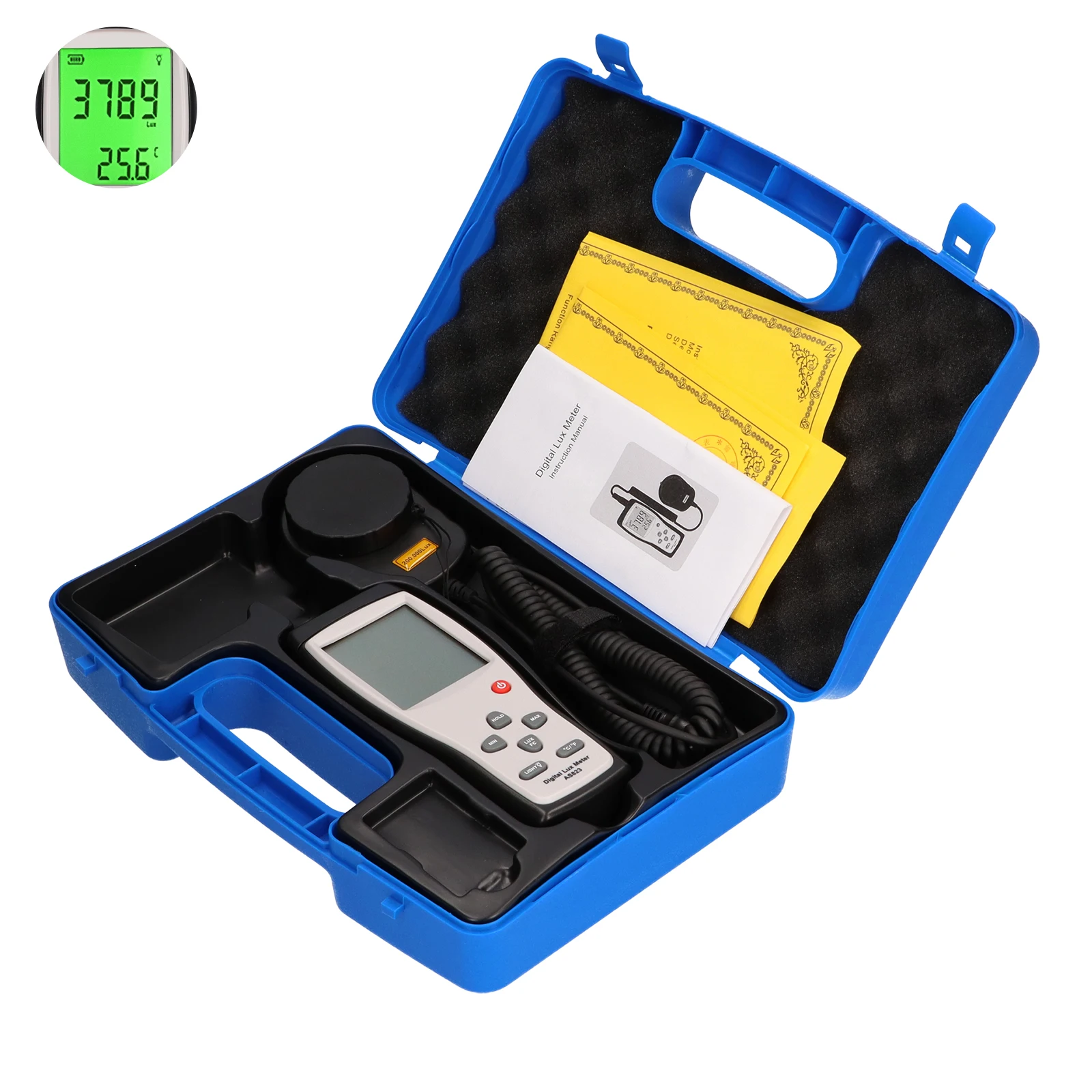 AS823 Smart Digital Handheld Light Lux Meter Illuminance 200,000 Lux/FC