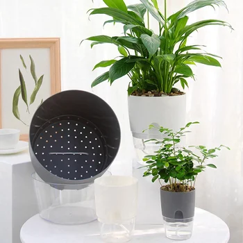 

2 Layer Self Watering Round Plant Pot With Cotton Rope Flower Planter With Water Container N06 N07