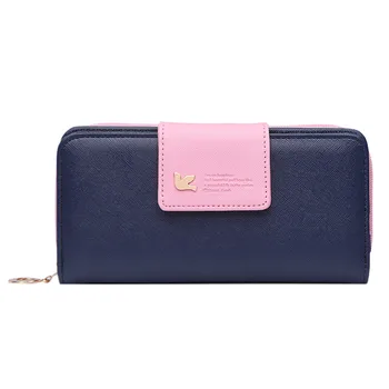 

Women Fashion Long Style Student Card Wallet Zipper Fly Clasp Color Collision Coin Purse Card Holder Bag #1129