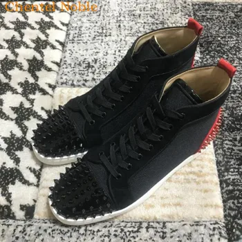 

2019 Chentel Mesh Leather Men Casual Shoes Party Shoes Men Flats Black Red Rivet Sneakers Zapatos De Hombre Big Size Black