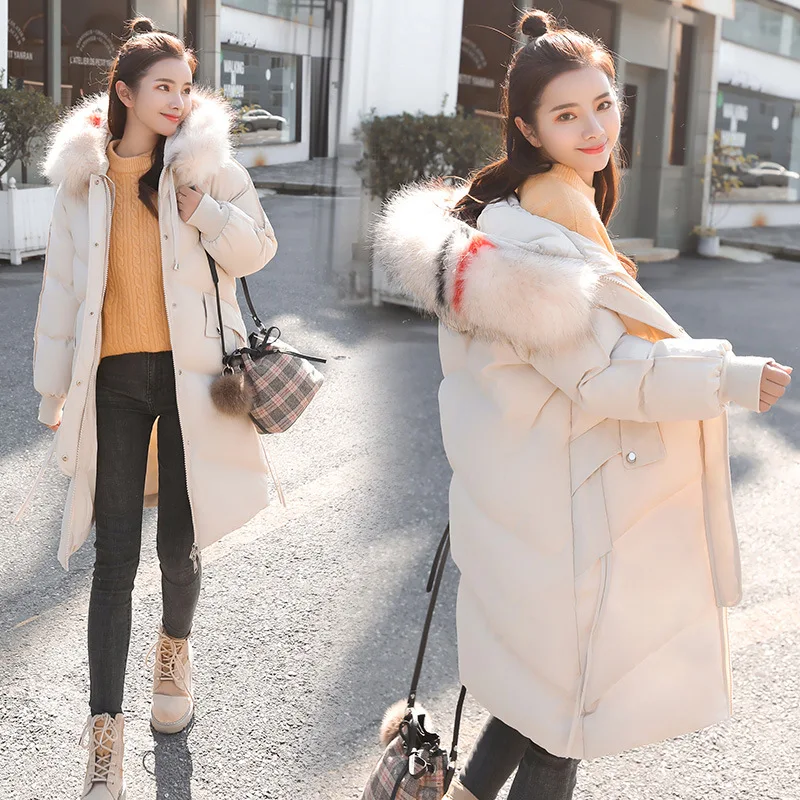 

[Dae-Jin Fur Collar] Thick Light Green down Jacket Cotton-padded Clothes Women's 2018 Winter New Color Mixed Colors Mid-length C