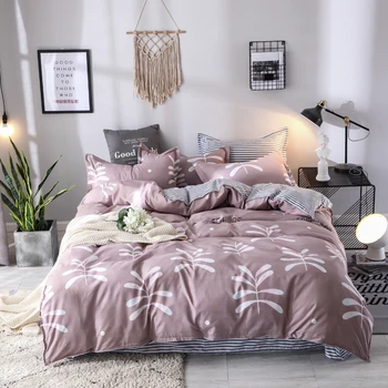 

3/4pcs comforter bedding set soft sanding polyester bed linen set flat sheet + duvet cover + pillow case bed set home texitiles