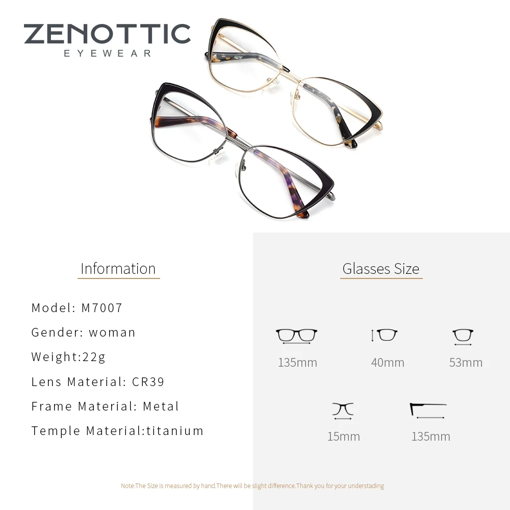 ZENOTTIC, женские титановые металлические оправа для очков в стиле кошачьи глаза, фирменный дизайн, модные очки для близорукости, оптические очки по рецепту