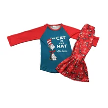 Осенняя одежда для маленьких девочек красный топ с рукавами реглан и рисунком кота для девочек, рубашка, штаны Одежда с бантом для девочек