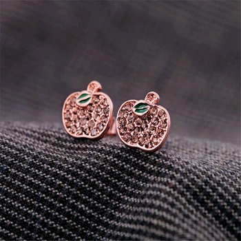 

kissme Women Stud Earrings Green Crystal Apple Earrings Exquisite Gifts Rose Gold Color Fashion Jewelry Accessories Wholesale