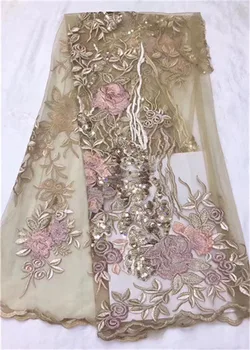 

Pretty flower embroidery French net lace fabric for sewing lady dress PDN552(5yards/lot)