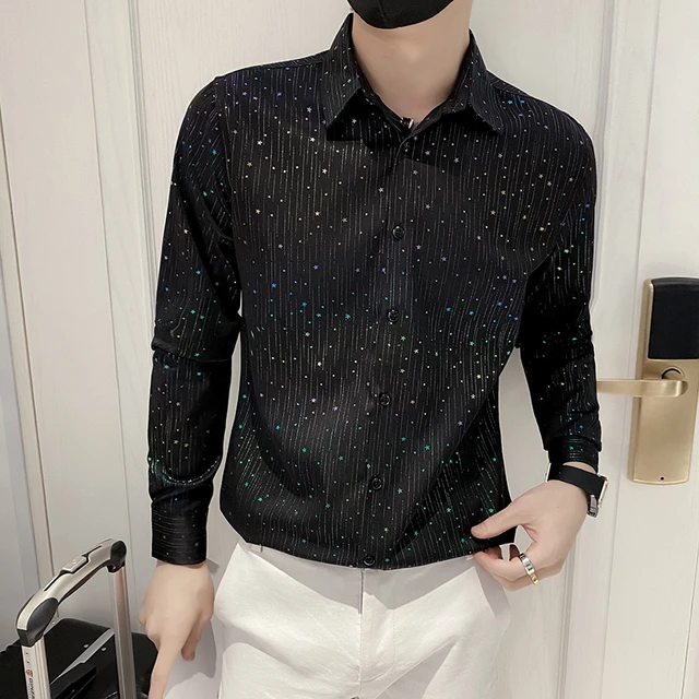 Men Clothing Rhinestones, Button Rhinestone Men Shirt