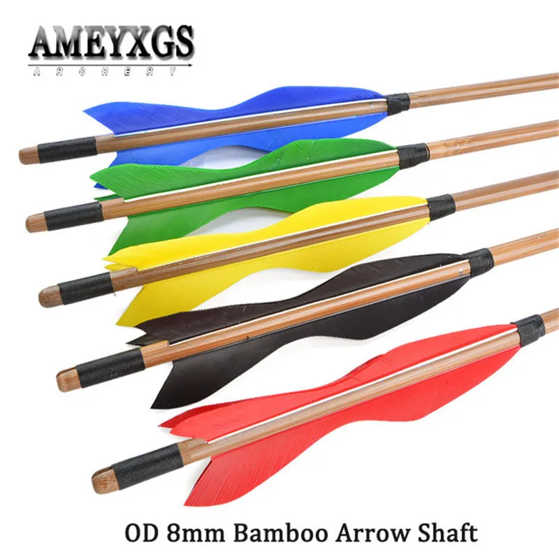 

10pcs 5" Turkey Feathers Bamboo Arrow Traditional Bow Longbow Shooting 83.5cm OD 8mm Arrow for Archery Hunting Accessories