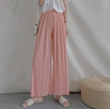 

2020 Korean Pleated Pants Women's High Waist Drape Spring Summer New Loose Casual Chiffon Pants women Shiny Wide Leg Pants