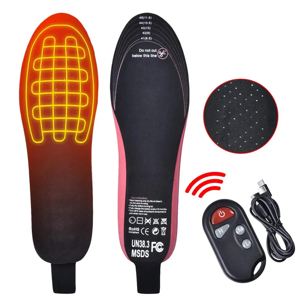 

Lithium Battery Rechargeable Electric Insole Cut Out Warm Rechargeable Winter Heated Insole Foot Warmer With Remote Control
