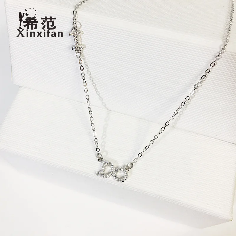

S925 Fine Silver Lettered Do Necklace Korean-style Wind Elegant Versatile Choker Full of Crystals English Pendant Fine Silver Ne