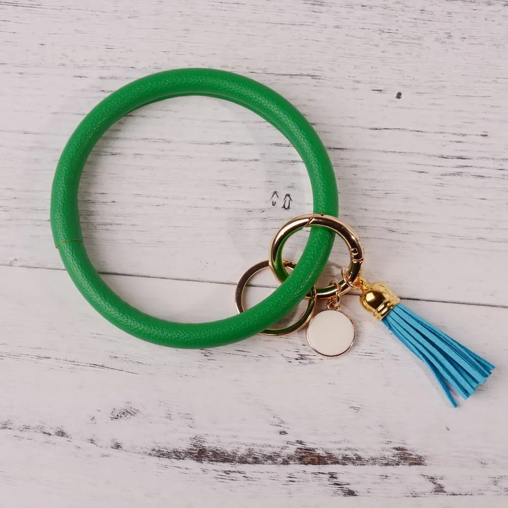 DZ0088 green Резиновые Новые Модные леопардовые брелок с кистями эмаль ПУ кожа O брелок монограмма круг браслет брелок для женщин девочек - Цвет: DZ0088 green