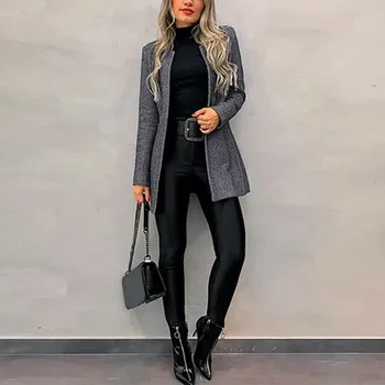 

Coat Jacket Autumn Winter Women Jacket Solid Color Jackets Stand Collar Casual Long Sleeves Jacket Slim Warm Coat Blazer