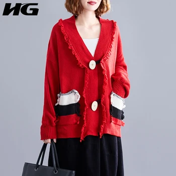 

HG Autumn Contrast Color Women Cardigan Sweater Korean Style Women Oversized Winter Tops for Women Knit Sweater Women ZYQ1607