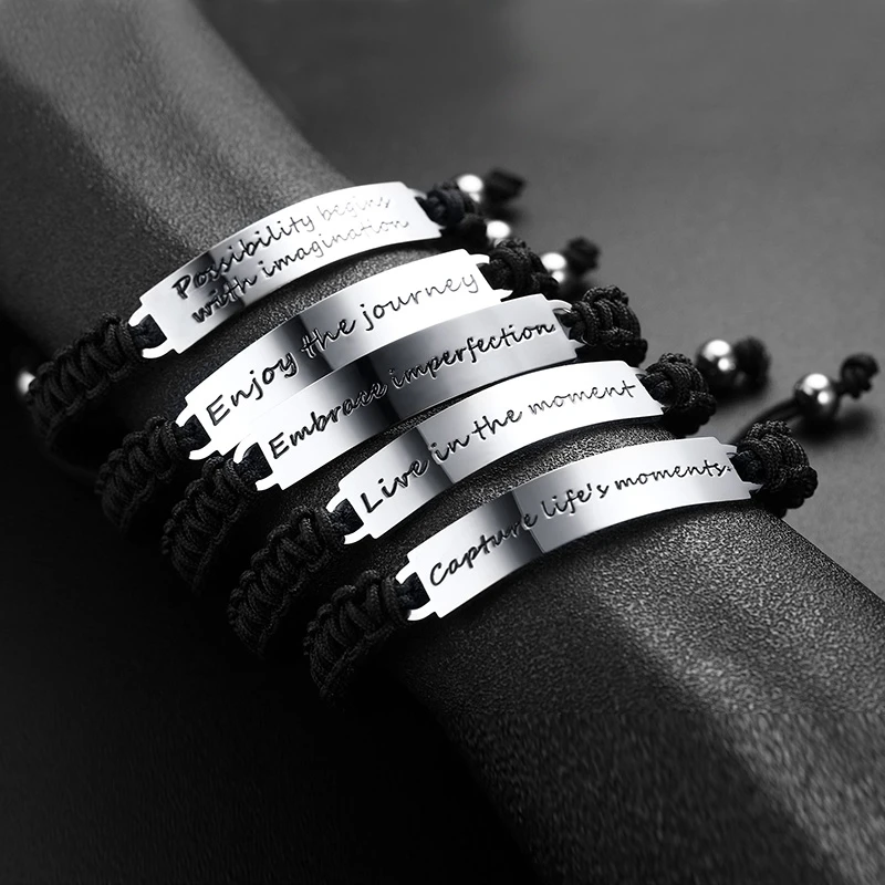 Ручной работы плетеный веревочный браслет регулируемый вдохновляющий Цитата живой в момент более глубокий Гравированный браслет для женщин и мужчин