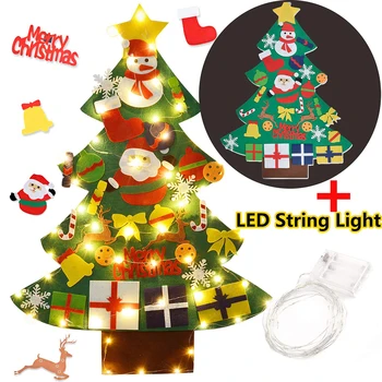 

DIY Felt Christmas Tree Decorations With 10M String Light 100 LED Included Kids Ornaments Toys Gift For Home Party Wall Decor