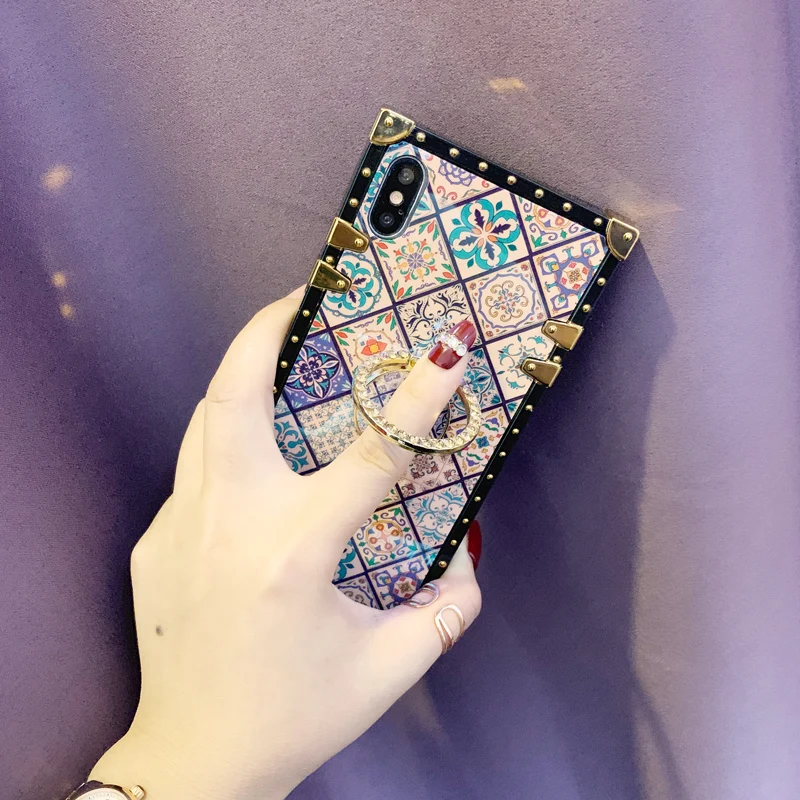 Case For iPhone Xr Xs Max Cover Blue Ray Square Rivet Chinese Style Girly Shiny Ring Stand Case For iPhone X Xs 7 8 Plus 6S Case (5)