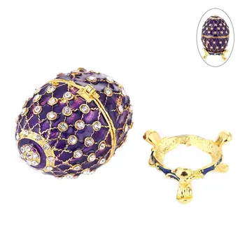 

Jewelry Box Magnetic Fastener Mini Portable Enameled Decorative Hinged Faberge Egg Style Crystal Hand Painted Travel For Women