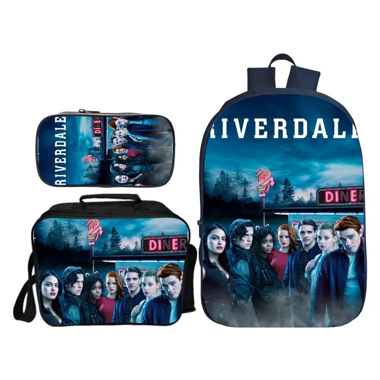 

3 Pcs Set Riverdale Backpack Student School Shoulder Lunch Pencil Bag Satchel Laptop Rucksack Knapsack Teenager Travel Gift
