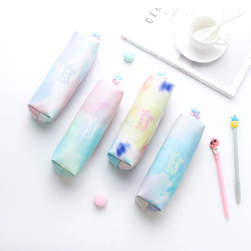 

1pcs Ins Simple Fashio Zipper Watercolor pattern Pu Pencil Case Gift Pencil Box Pencilcase Pencil Bag School Supplies Stationery