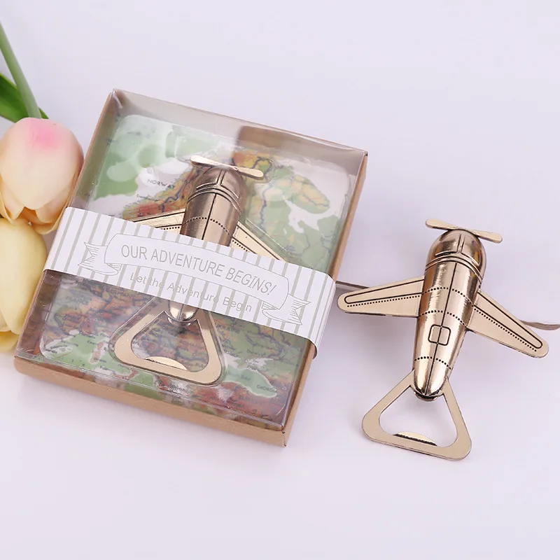 

(12pcs) Wedding Favors Alloy Flight Beer Opener Our Adventure Begin Antique Airplane Bottle Opener