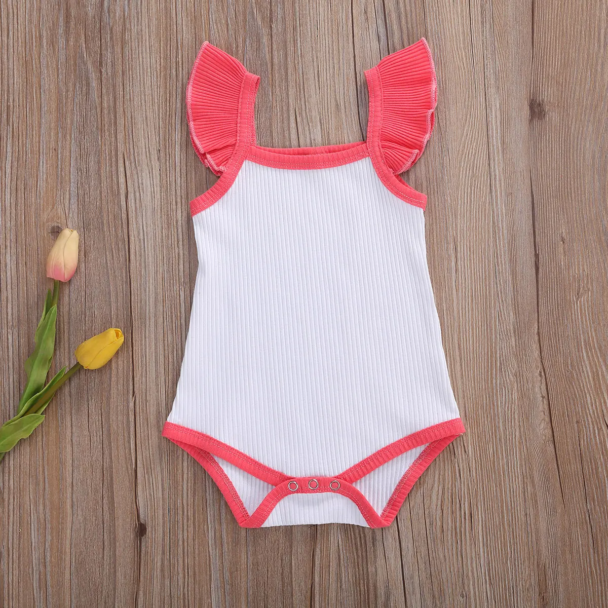 Комбинезон для маленьких девочек однотонный топ с рукавами красный желтый