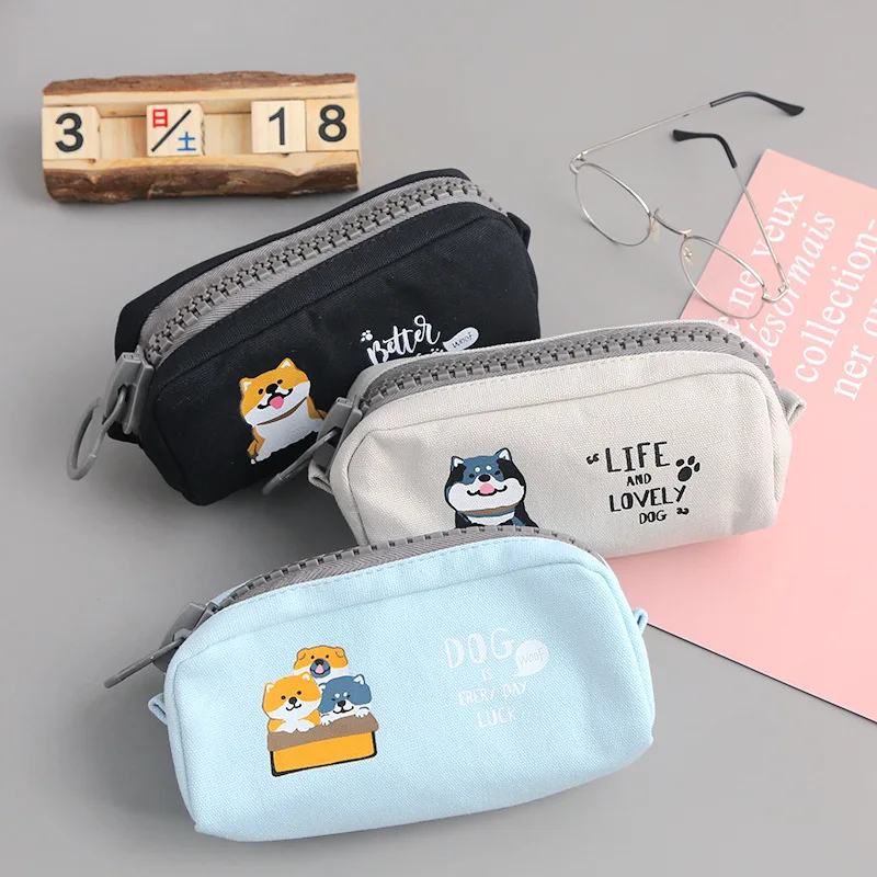 

Big Zipper Canvas Pencil Case for School Large Capacity Pencil Bag Dag Pattern Pen Pouch Kawaii Stationery School Office Supply
